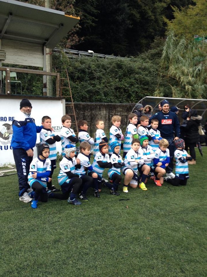 Gli Under 10 della Pro Recco Rugby, vincitori del concentramento di categoria, in una foto di Monica Tonelli