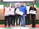 Il podio dell'Italian Challenge di Rimini. Al centro, sorridente, Cinzia Noziglia, a destra i fratelli Alessio e Sara Noceti